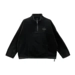 Chrome Hearts Scroll Cross half zip fleece sweatshirt front view showing black body and chest leather patch