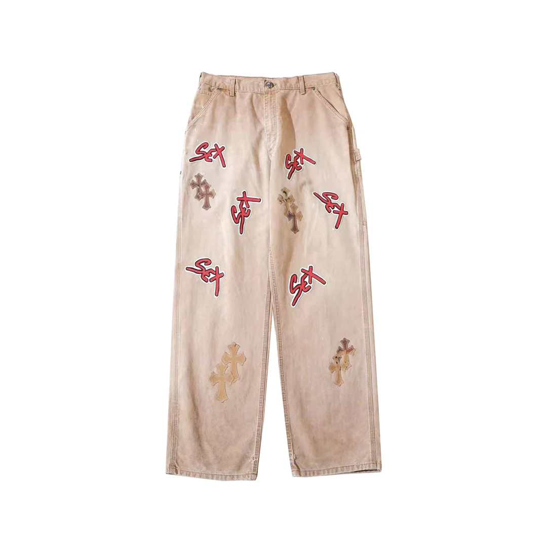 Chrome Hearts khaki Matty Boy Sex Records carpenter pants, front view Chrome Hearts khaki Matty Boy Sex Records carpenter pants, front view